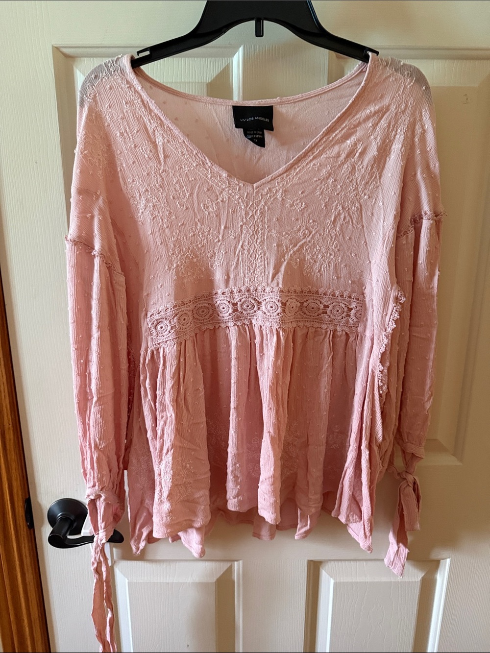 Light blush pink V-Neck Embroidered Boho Tunic